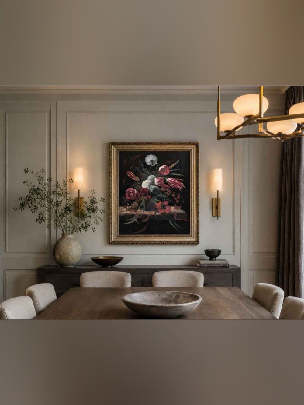 Vintage Signed Original Floral Still Life Painting Canvas | Moody Botanical Art